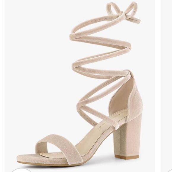 Faux velvet lace up chunky heel fuchsia color size 9 - Picture 4 of 11